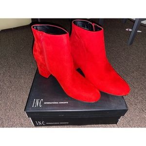 INC Red Faux Suede Booties